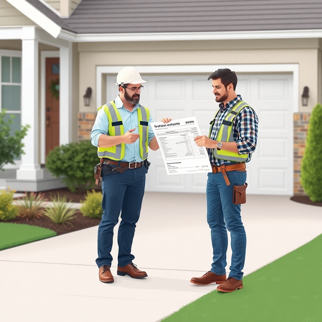 <clean photorealistic photo/illustration of a homeowner reviewing a detailed cost estimate