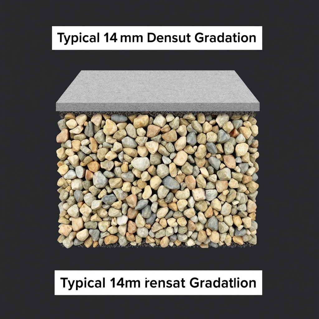 <A clean photorealistic photo of a cross-section of an AsphaltPavePro driveway showing the
