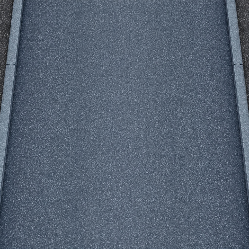 A photorealistic top-down view of an asphalt driveway with visible water runoff channels a