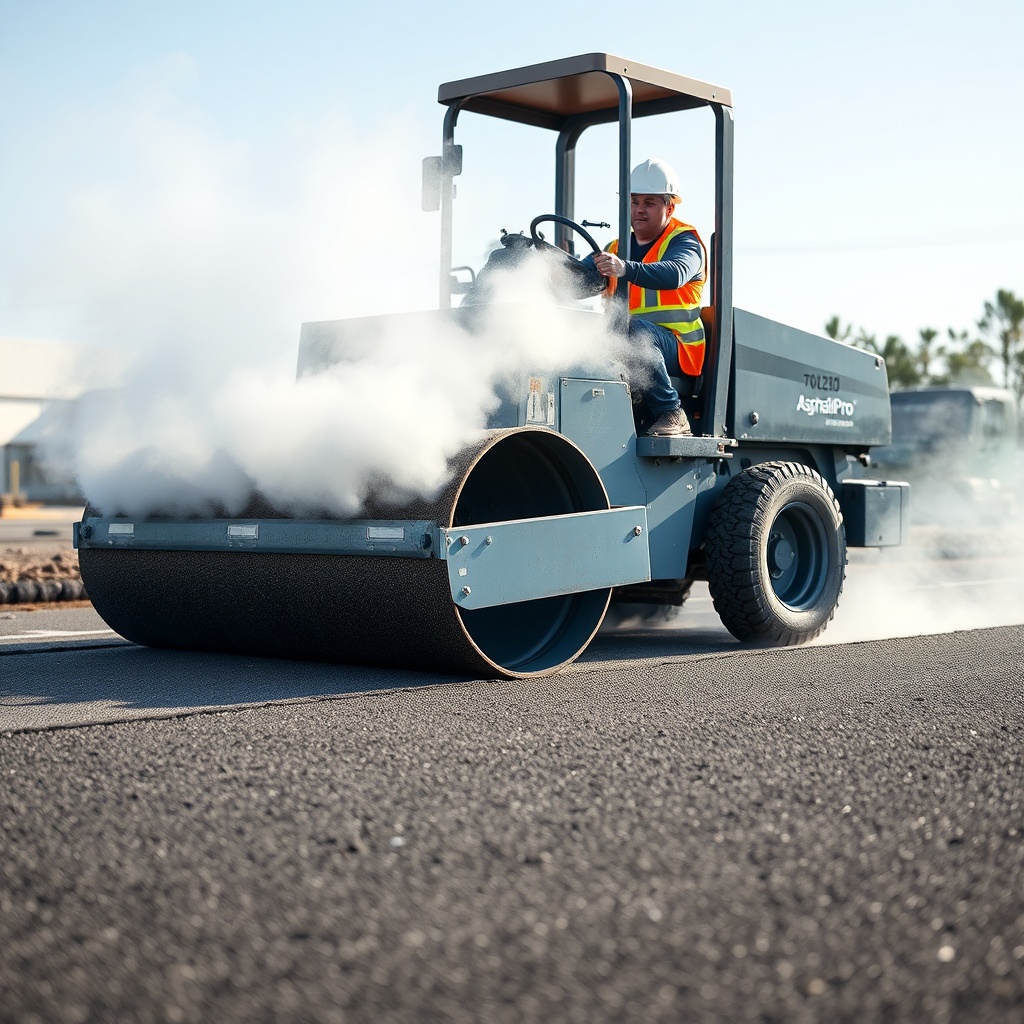 Roller compacting fresh AsphaltPavePro mat