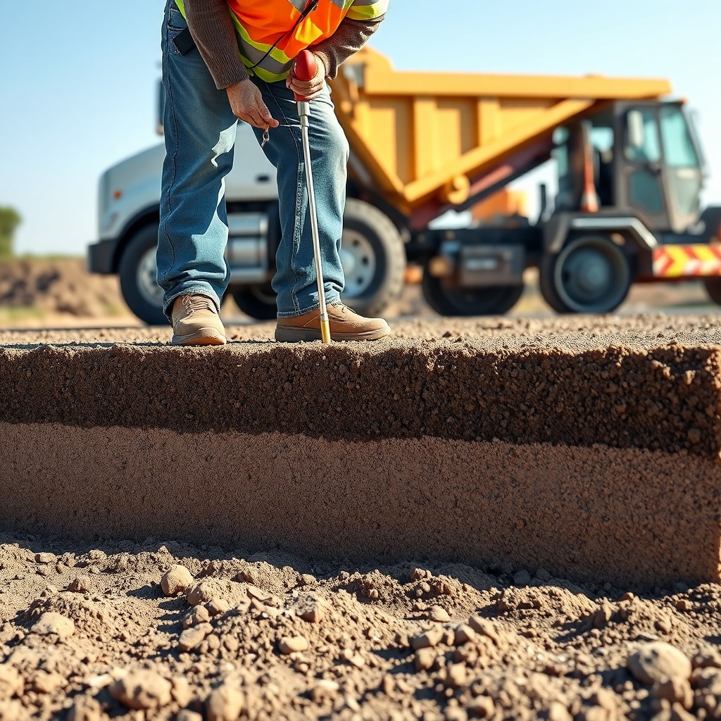 <clean photorealistic photo/illustration of a construction worker using a moisture probe o