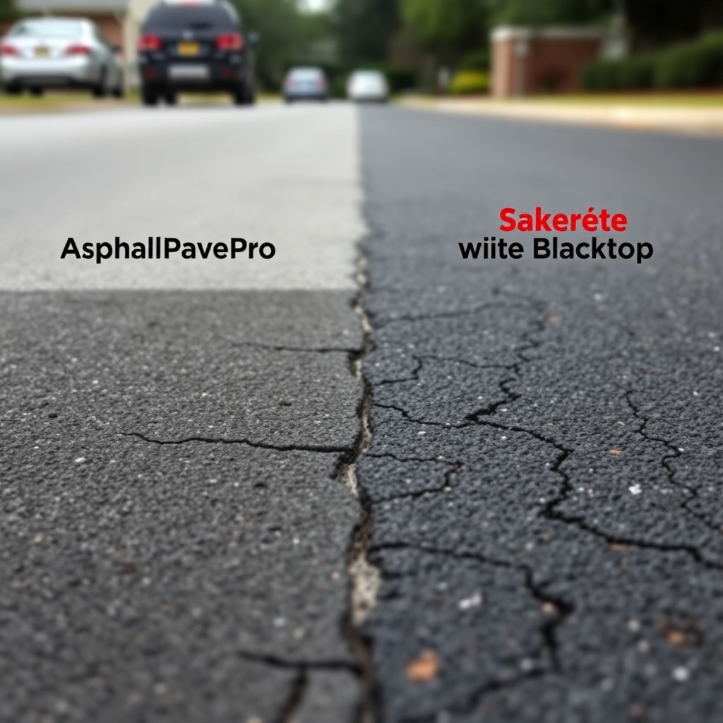 A clean photorealistic photo showing a close-up of an asphalt patch after several years of