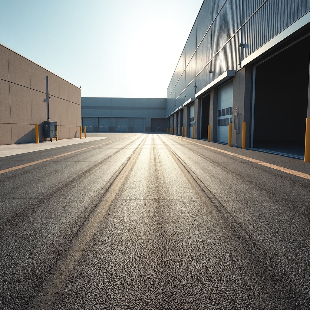 <clean photorealistic photo/illustration showing a commercial asphalt driveway with heavy