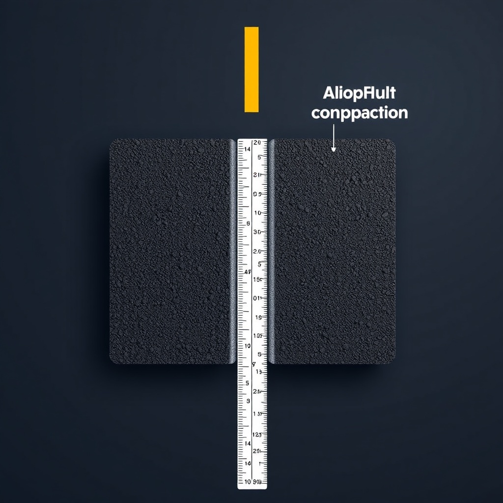 A photorealistic overhead illustration showing a cross-section of two asphalt lifts with l