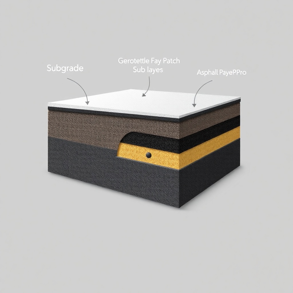 <clean photorealistic photo/illustration of a cross-section diagram showing subgrade