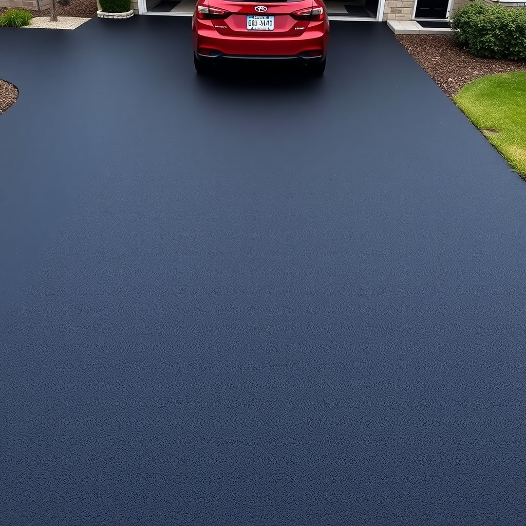 <clean photorealistic photo/illustration of a large driveway sealed with AsphaltPavePro