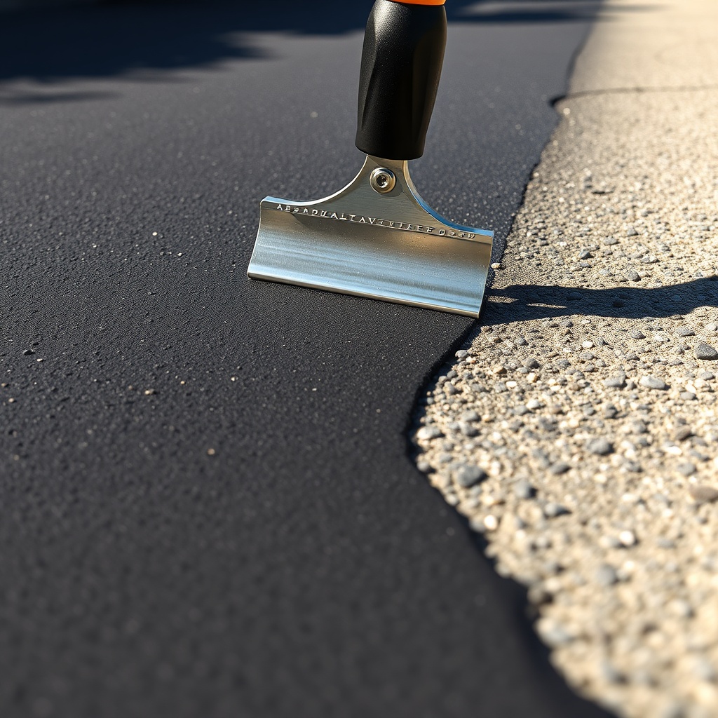 <A clean photorealistic photo showing a close-up of a trowel applying smooth