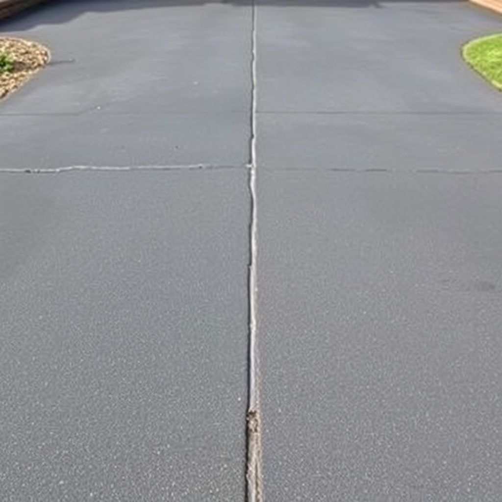 <clean photorealistic photo of a large asphalt driveway with two square sections side by s